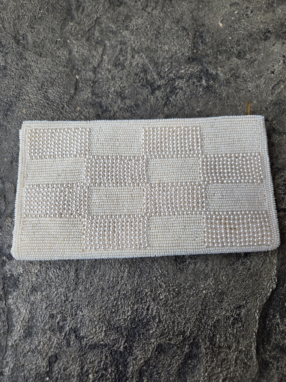 Pearl-Embellished Cream Beaded Wristlet Clutch Handmade Italian Beaded Art Deco